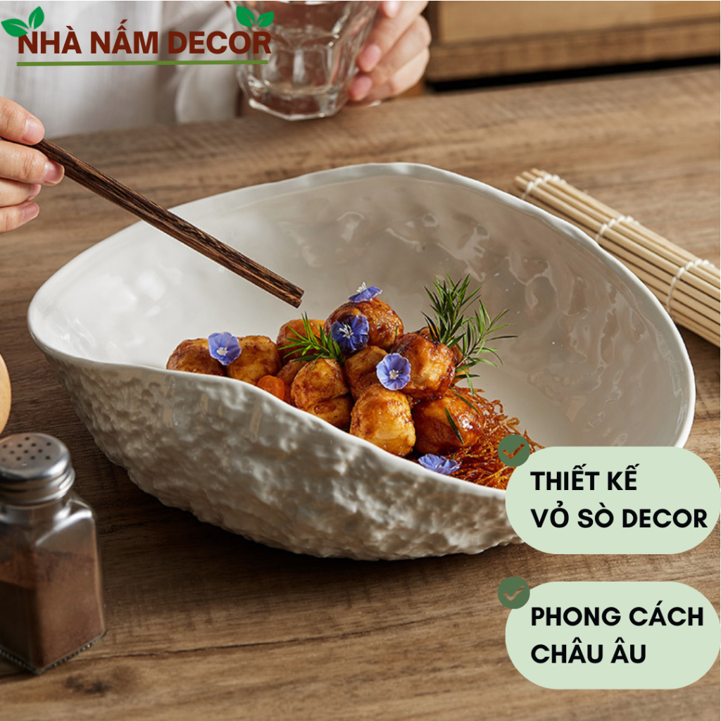 Đĩa vỏ sò trang trí đồ ăn châu Âu viền sần ngẫu nhiên