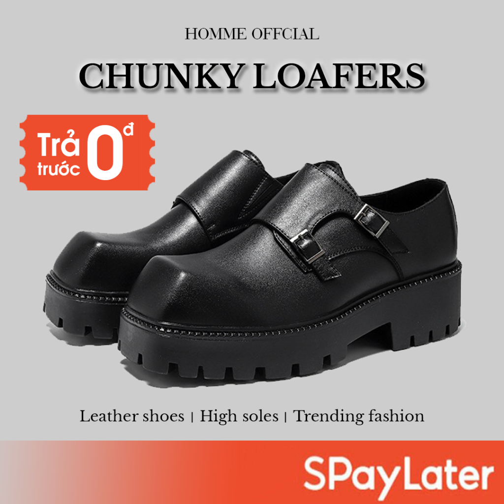 Giày Loafers mũi vuông, Giày lười nam HOMME đế chunky 5cm đúc nguyên khối 59006-R