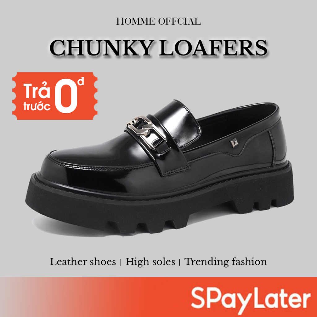 Giày Chunky Loafers chống nhăn cao cấp, Giày lười nam HOMME đế đúc 4,5cm tăng chiều cao 18625-R