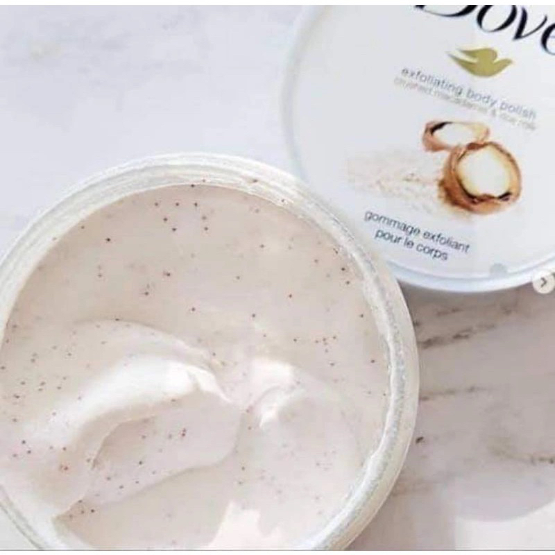 Tẩy da chết toàn thân Dove Macca 225ml