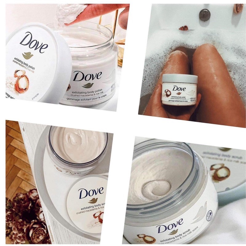 Tẩy da chết toàn thân Dove Macca 225ml