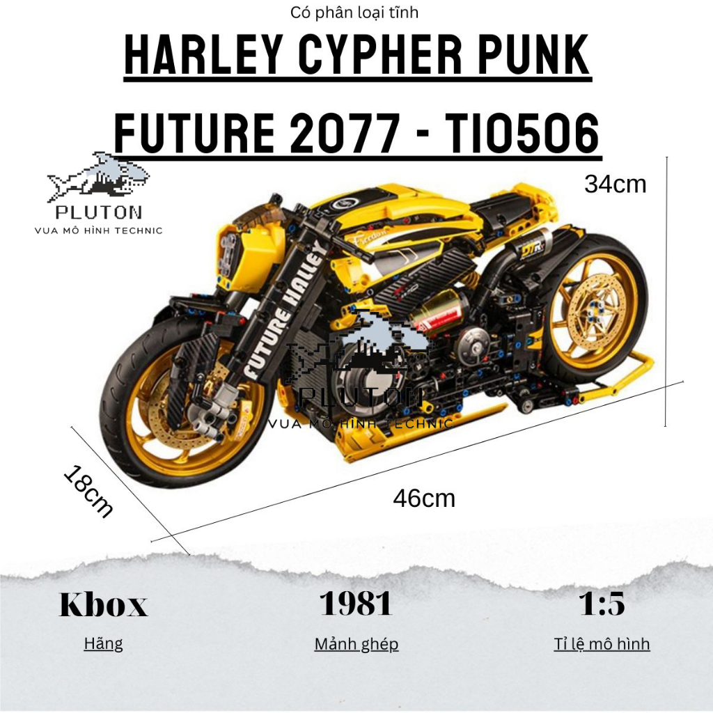 Mô hình xe máy Cypher Punk 2077 Future Harley - SKU 10506 Mô hình technic tỉ lệ 1:5 1981 PCS, bảo hành bởi Pluton
