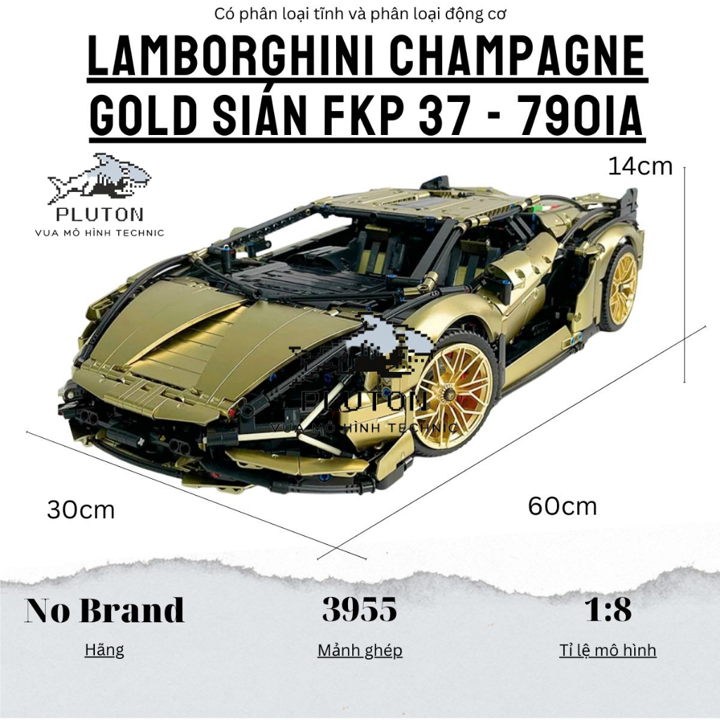 Mô hình lắp ráp siêu xe technnic Lambo Champane Gold Sian FKP37 tỉ lệ 1:8 SKu 7901A 3955 PCS