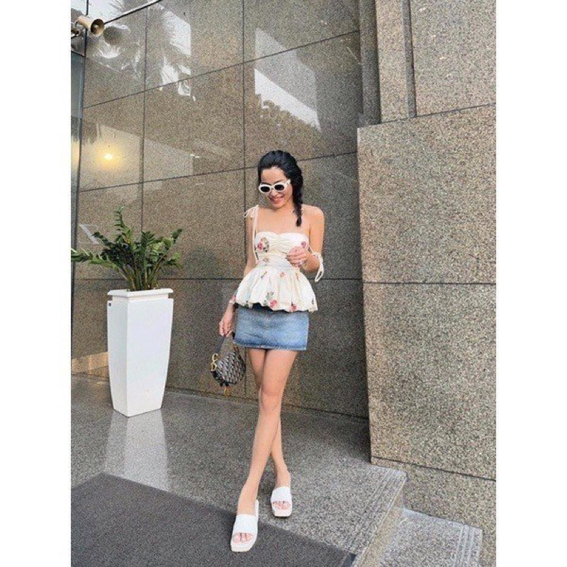 Áo dây kiểu phồng vải xốp hoa nhí siêu bánh bèo TeeBo Store A5665