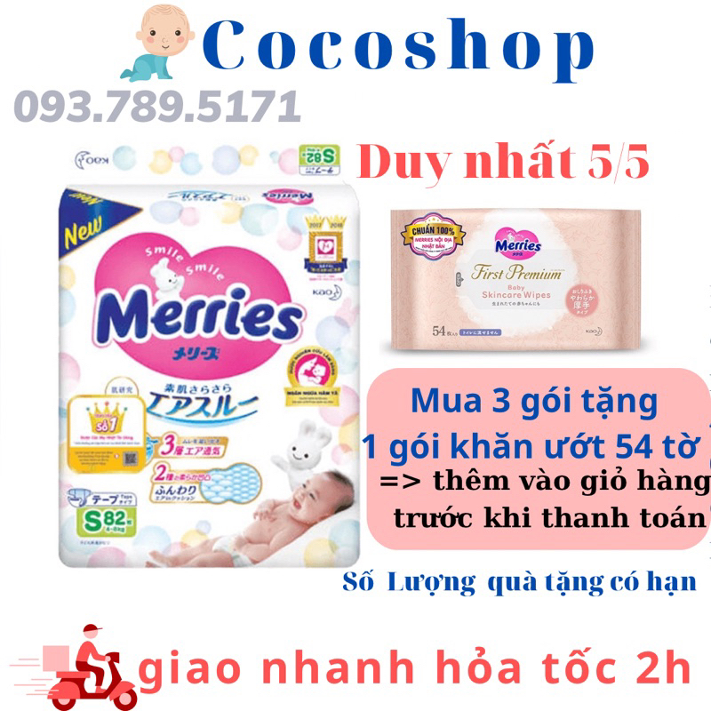 Tã bỉm quần/ dán Merries các size Nb90/ S82/ M64/ L54/ M58/ L44/ XL 38/ XXL26 Hàng nhập khẩu công ty Kao