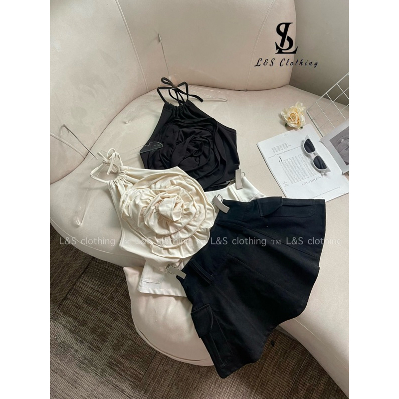 Sét áo váy cuốn hoa chân váy jean ngắn