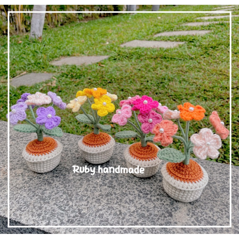 Chậu hoa lưu ly len nhiều màu làm quà tặng trang trí bàn học bàn làm việc