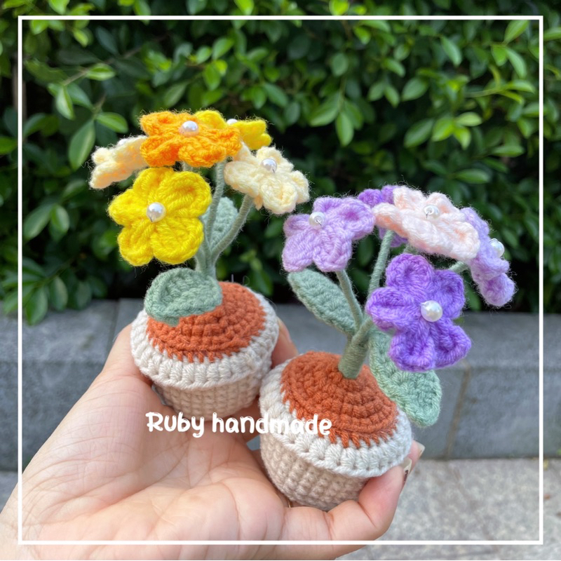 Chậu hoa lưu ly len nhiều màu làm quà tặng trang trí bàn học bàn làm việc