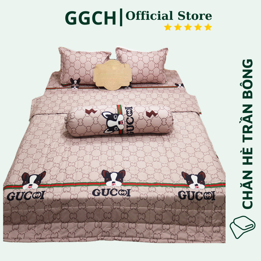 ̣̣(Hàng Đẹp) Combo 5 Món Chăn Hè Poly Cotton Mẫu Chó Gucci | Chăn bông