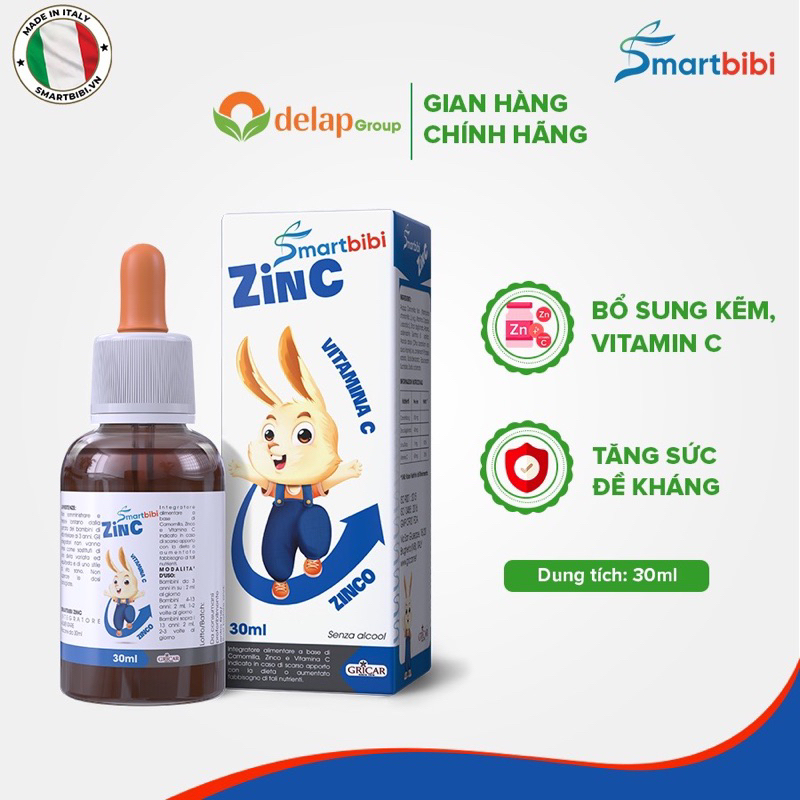 Smartbibi Zinc - Bổ Sung Siro Kẽm Tăng Đề Kháng,Bé Biếng Ăn,Tiêu Hóa Kém,Tiêu Chảy