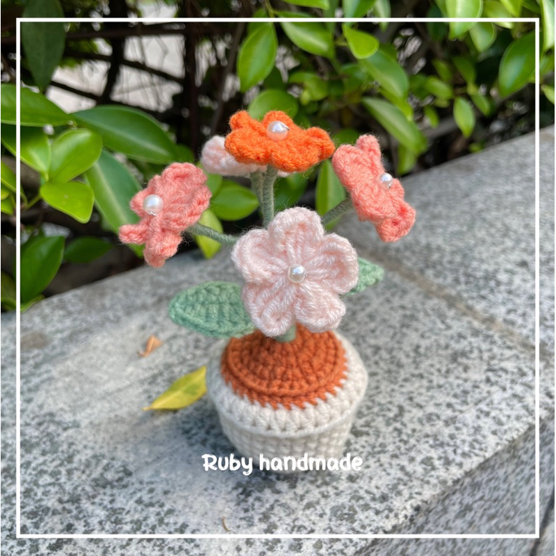 Chậu hoa lưu ly len nhiều màu làm quà tặng trang trí bàn học bàn làm việc