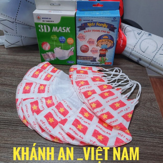 10 cái Khẩu trang y tế Khánh An 3D Kids Family 4 lớp in Lá cờ Quốc kỳ VIỆT NAM cho trẻ dưới 5 tuổi cổ vũ đội bóng đá