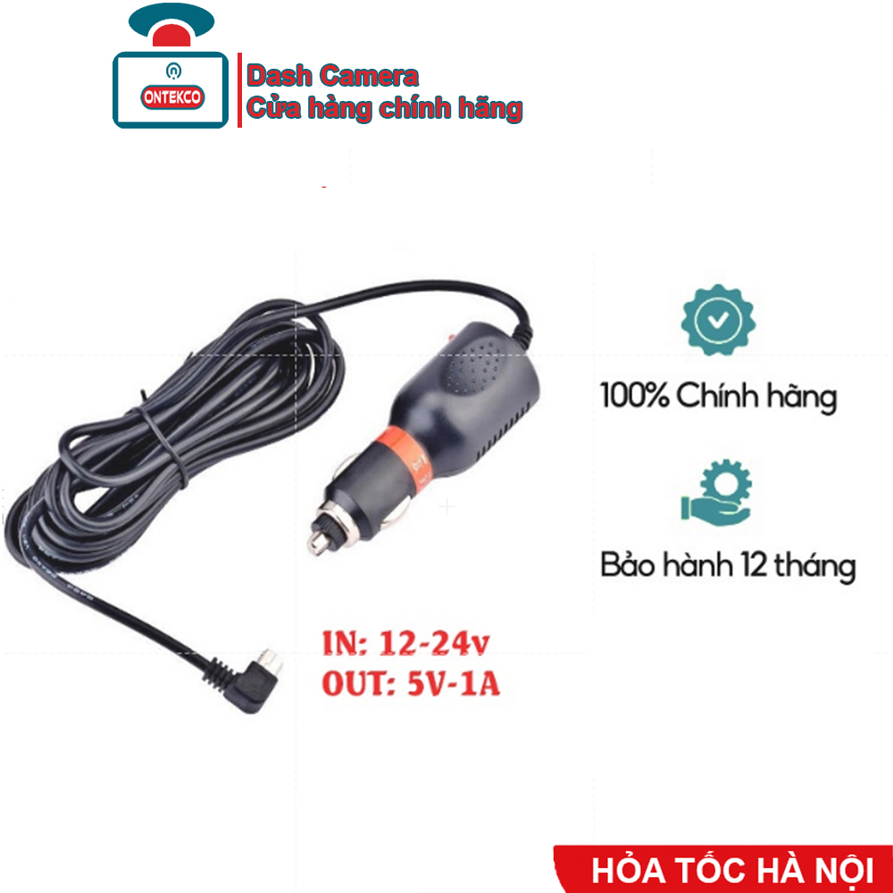 Tẩu cấp nguồn cho camera hành trình, nguồn vào 12-24V, nguồn ra 5V - 1A, đầu cắm mini USB lắp camera hàng xịn