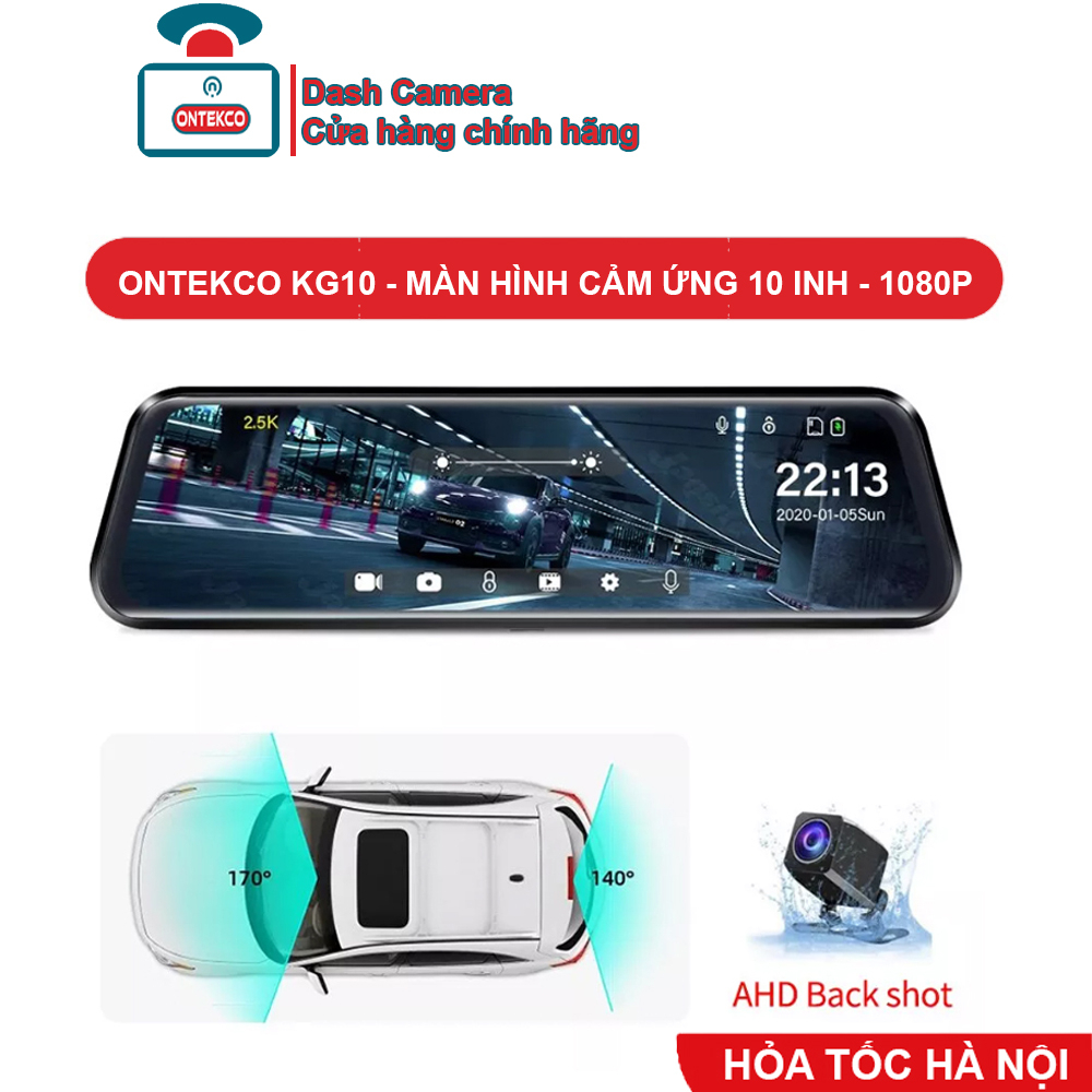 Camera hành trình ô tô ONTEKCO KG10 màn hình 10 inh, Full HD 1080p gương , ghi hình trước sau- Bảo hành 12 tháng