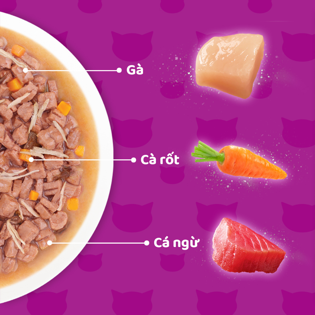 [Quà tặng không bán] WHISKAS Tasty Mix Thức ăn cho mèo trưởng thành dạng sốt  túi 70g vị Gà, Cá ngừ và Carrot