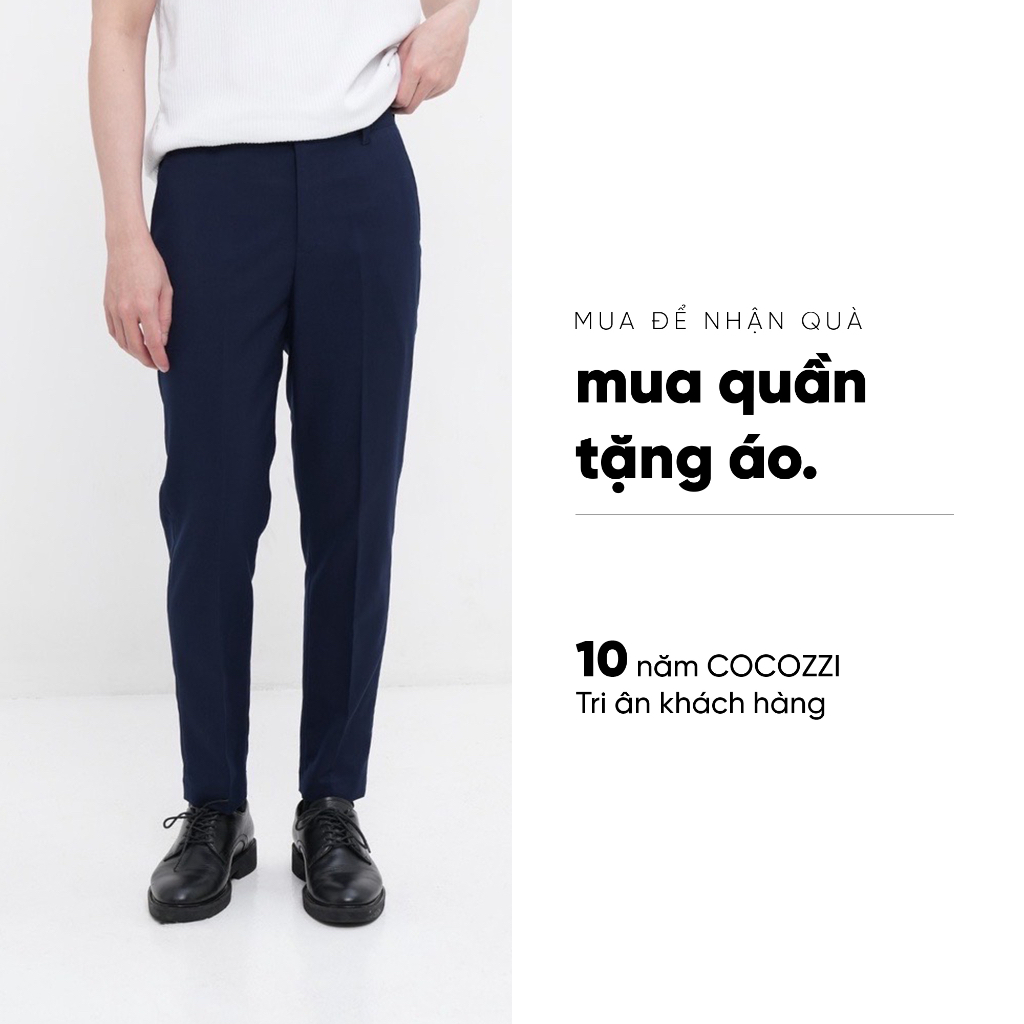 Quần Âu Nam COCOZZI Life Trousers Màu Xanh, Dòng Quần Tây Nam Ống Ôm Chất Liệu 70% Kaki, 30% Cotton Tổng Hợp.
