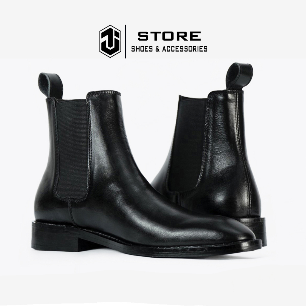 Giày Chelsea Boot Cao Cổ Da Bò Tấm Nhập Khẩu Italy J1, Chelsea Boots Đế Gỗ Thanh Lịch Trẻ Trung