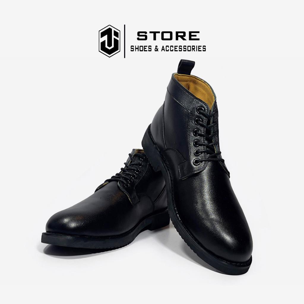 Boot Nam Cổ Lửng Buộc Dây Doc.588 Da Bò Nappa J1, Boot Cổ Lửng Đế Cao Su Khâu Chắc Chắn