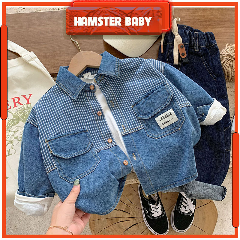 Áo sơ mi denim sọc Jean cho bé HAMSTER BABY phong cách Hàn Quốc cực chất