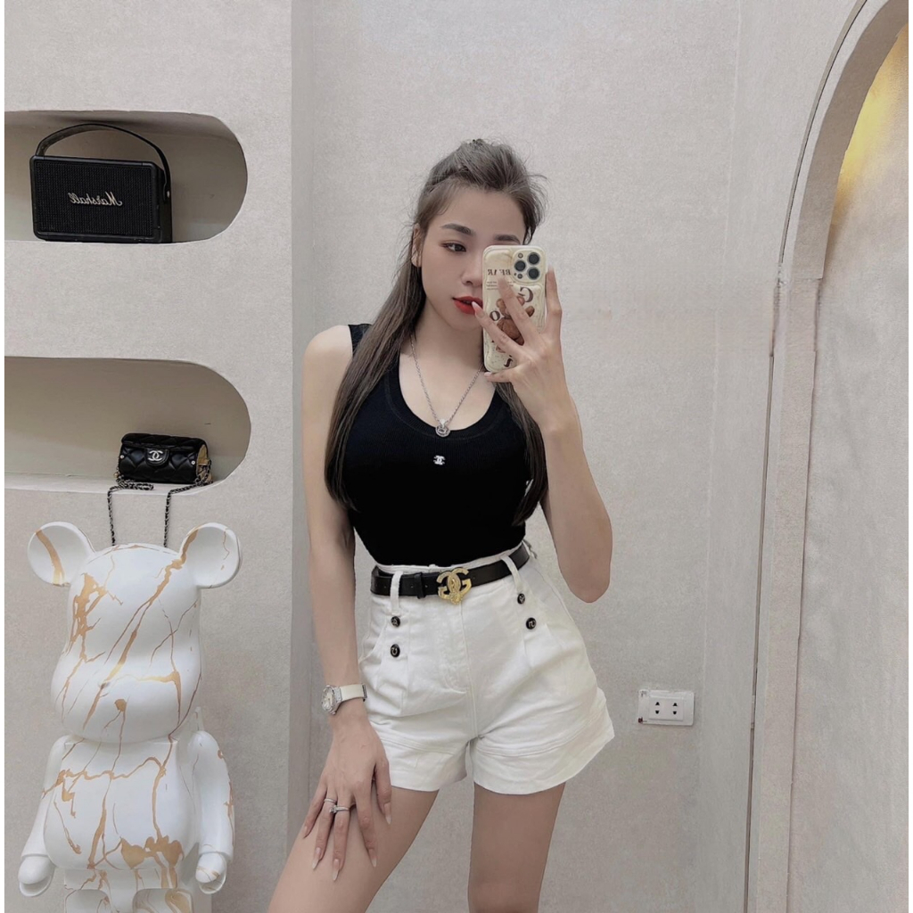 Quần Sooc Đùi Jean Nữ Cạp Cao Ngắn Kèm Belt Co Giãn