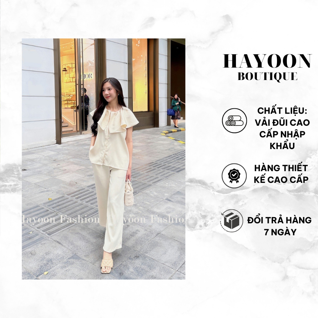 Set Bộ Phong Cách Hàn Quốc HAYOON Thiết Kế Cách Điệu Ve Áo Cánh Buồm Tạo Sự Phá Cách Cá Tính Riêng