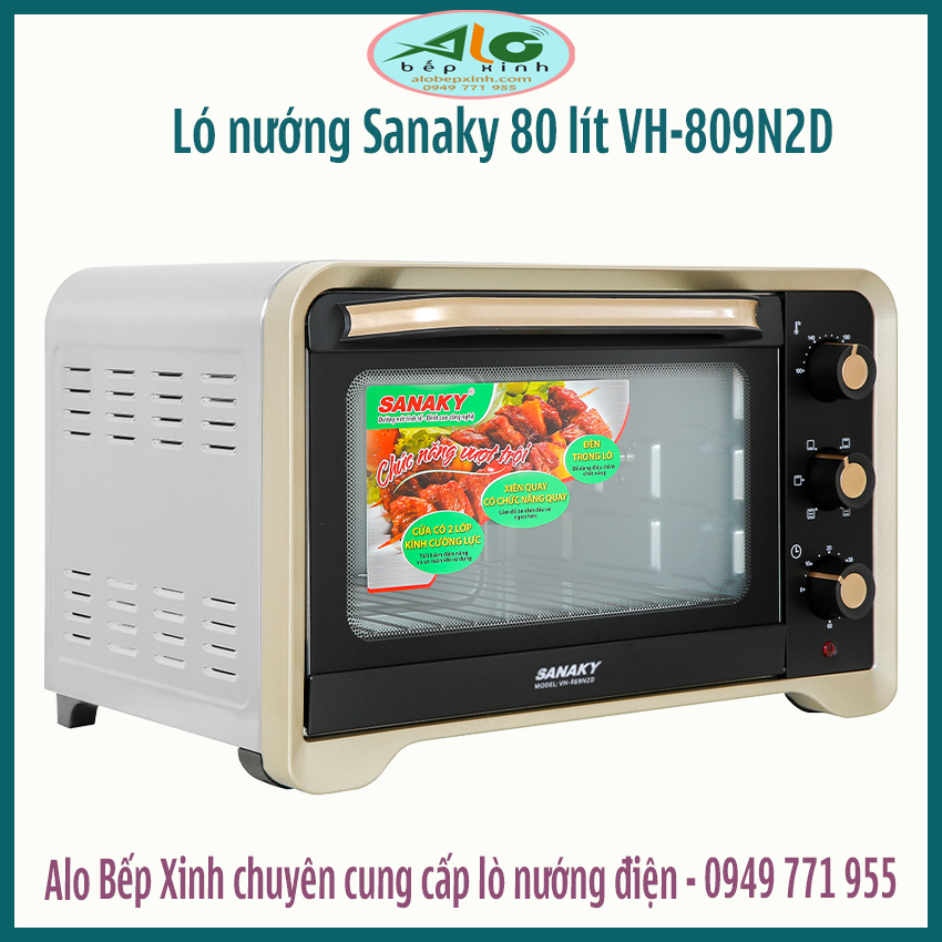 🌻 Lò nướng Sanaky 80 lít VH-809N2D 🌻 Vỏ inox - Công suất 2200W - Quạt đảo nhệt - Alo Bếp Xinh