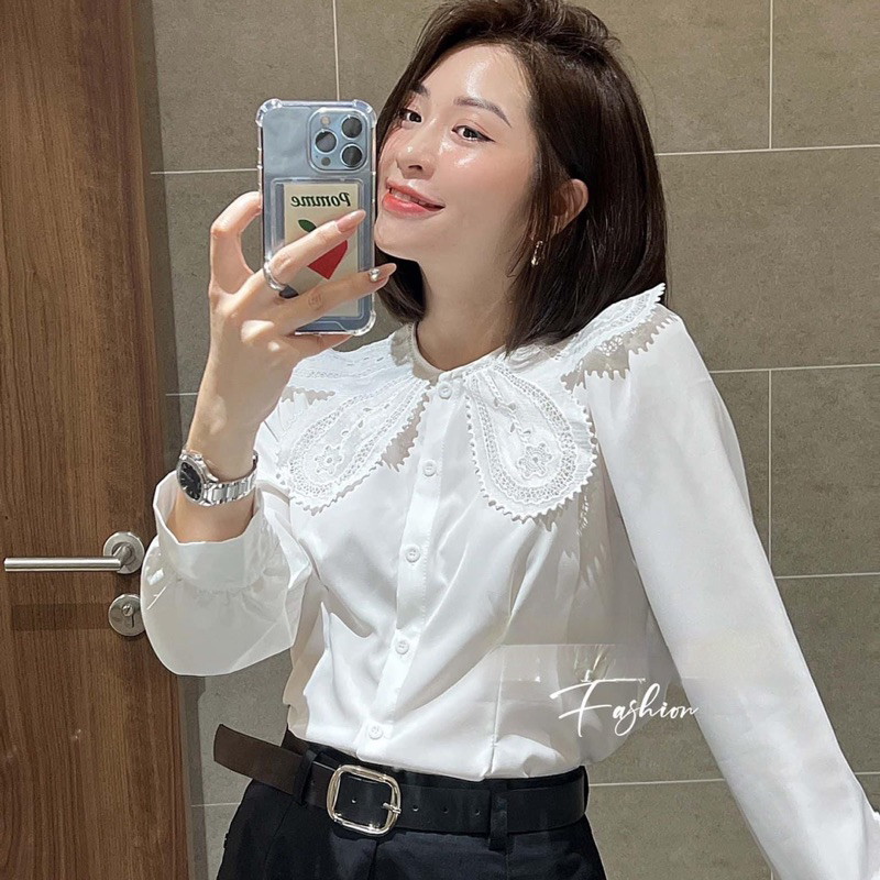 Áo sơ mi cổ bèo lá G647 sang chảnh mặc mát công sở hay đi chơi đều hợp thời trang