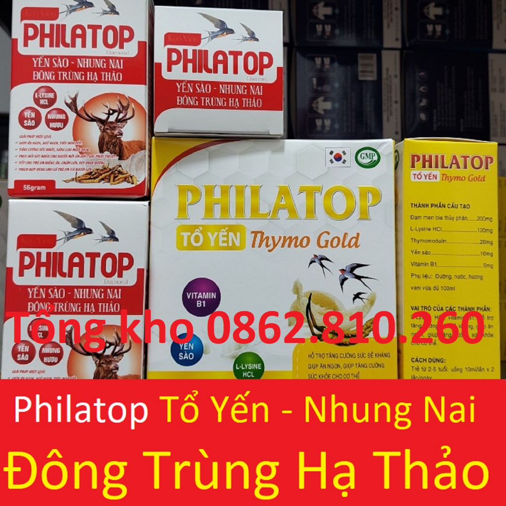 Philatop gold sữa non tổ yến đông trùng hạ thảo thymomodulin và kẹo viên philatop nhung nai yến sào diamond new plus