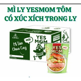 thùng 24 ly mì tôm chua cay yesmom có cây xúc xích trong ly