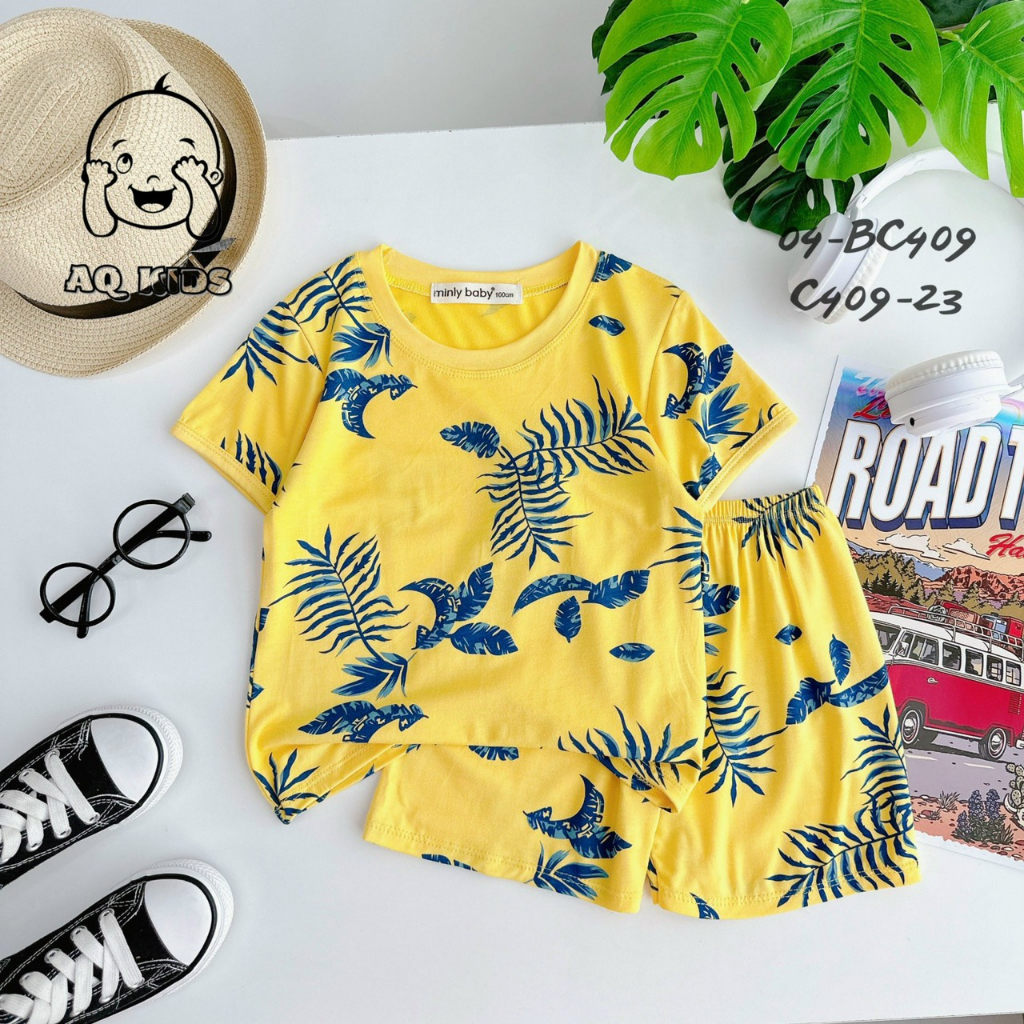 Bộ ngắn tay Minky Mom  vải thun lạnh mềm mịn in họa tiết đi biển màu sắc tươi sáng cho bé