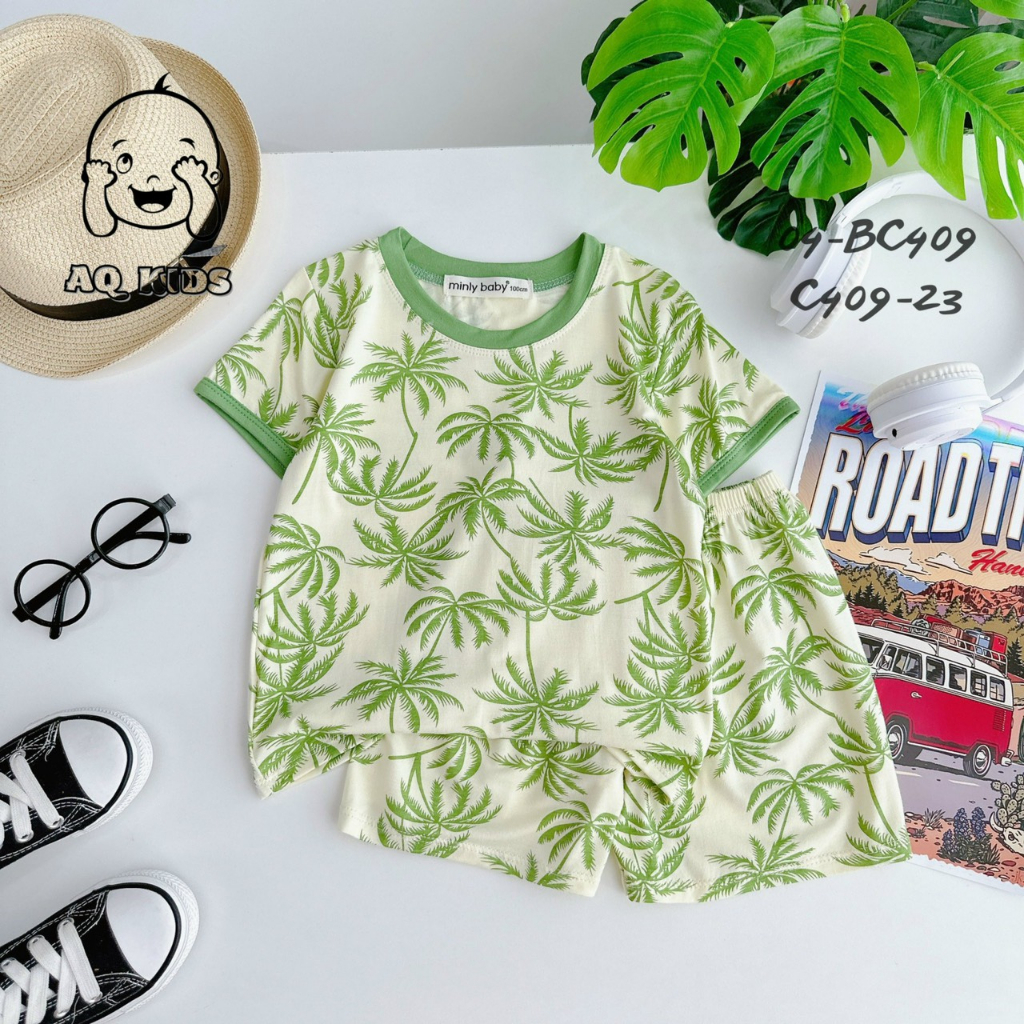 Bộ ngắn tay Minky Mom  vải thun lạnh mềm mịn in họa tiết đi biển màu sắc tươi sáng cho bé