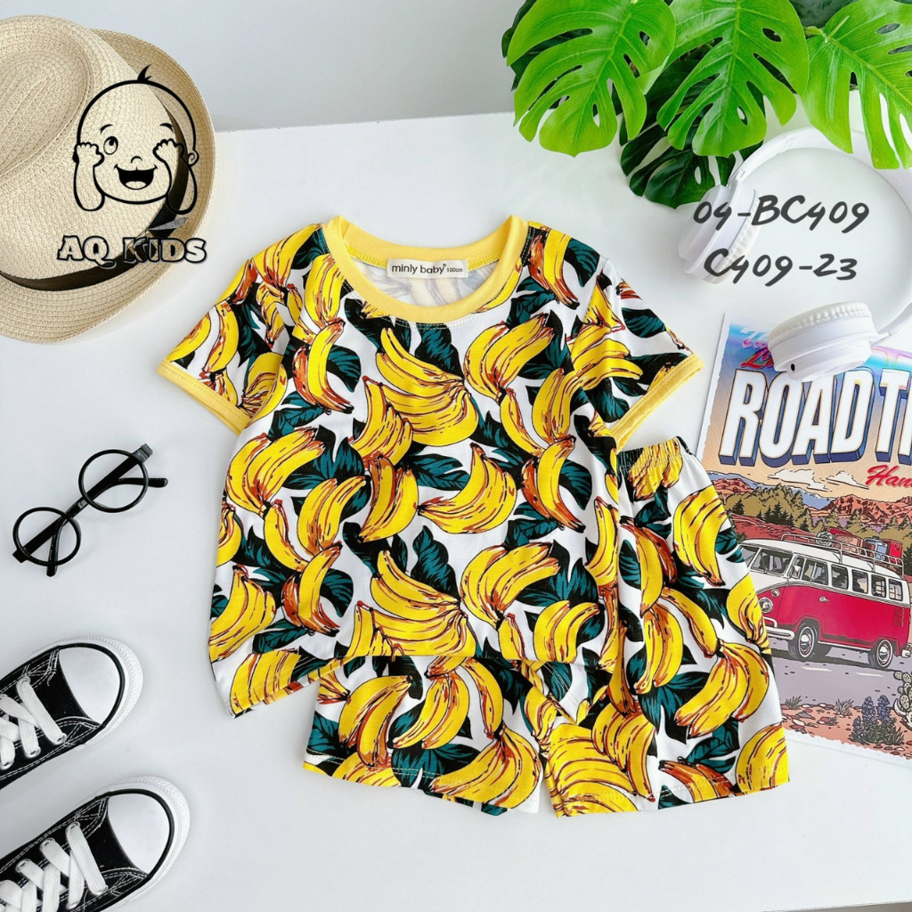 Bộ ngắn tay Minky Mom  vải thun lạnh mềm mịn in họa tiết đi biển màu sắc tươi sáng cho bé