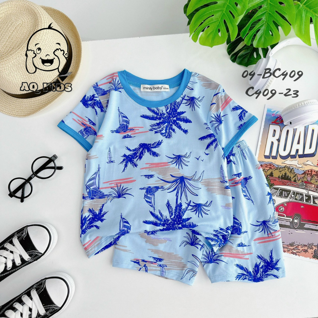 Bộ ngắn tay Minky Mom  vải thun lạnh mềm mịn in họa tiết đi biển màu sắc tươi sáng cho bé