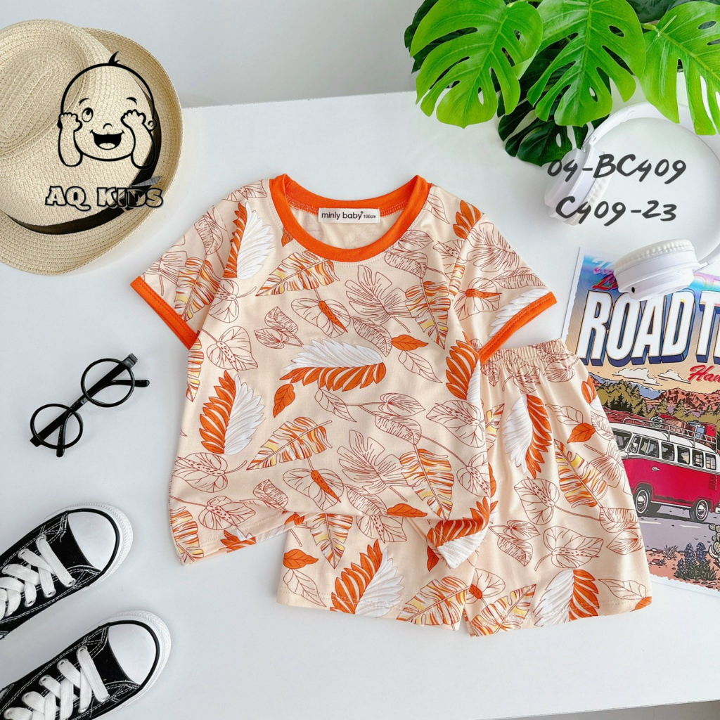 Bộ ngắn tay Minky Mom  vải thun lạnh mềm mịn in họa tiết đi biển màu sắc tươi sáng cho bé