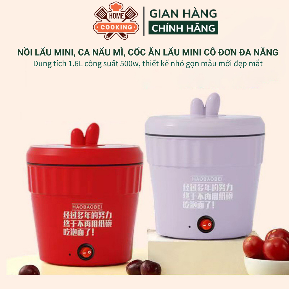 Nồi lẩu điện mini đa năng, ca nấu mì, cốc ăn lẩu Cô Đơn hotrend Trung Quốc dung tích 1.5L công suất 500W phủ chống dính