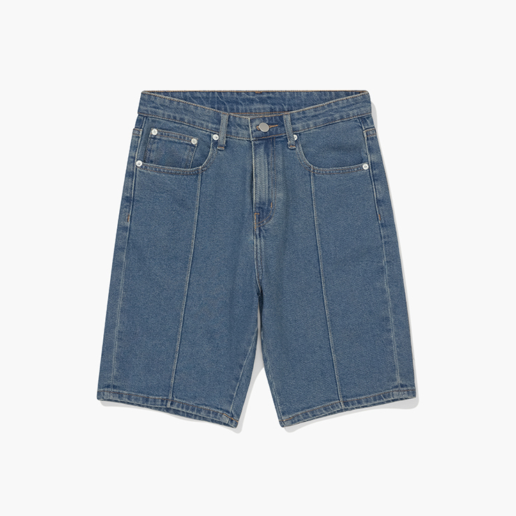 OWL BRAND ® LINE JEANS SHORTS - Quần jeans ngắn có đường may giữa / Xanh nhạt