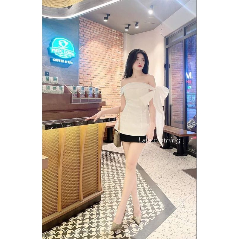 💋Áo trễ vai pha tơ nơ bánh bèo🌸🌸