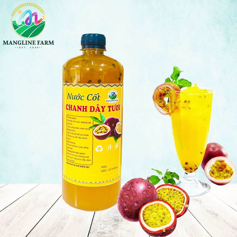 Nước cốt chanh dây tươi Mangline Farm Đà Lạt 1000 ml lên men tự nhiên đồ uống giải khát cung cấp nhiều vitamin C