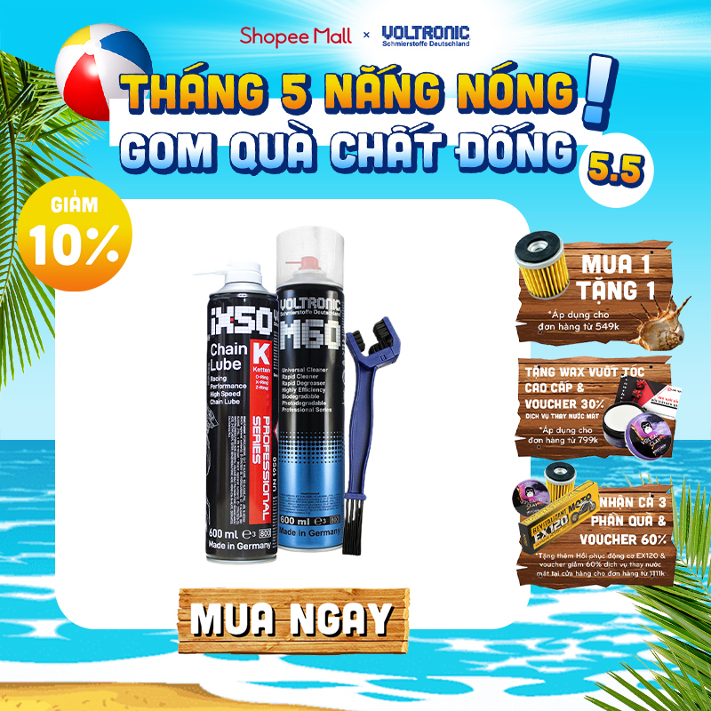 Combo vệ sinh bảo dưỡng sên nhập khẩu Đức VOLTRONIC m60+ ix50 600ml JUMBO + bàn chải