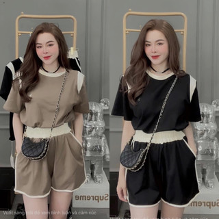 Sét Bộ Cotton Quần Đùi Phối Tay