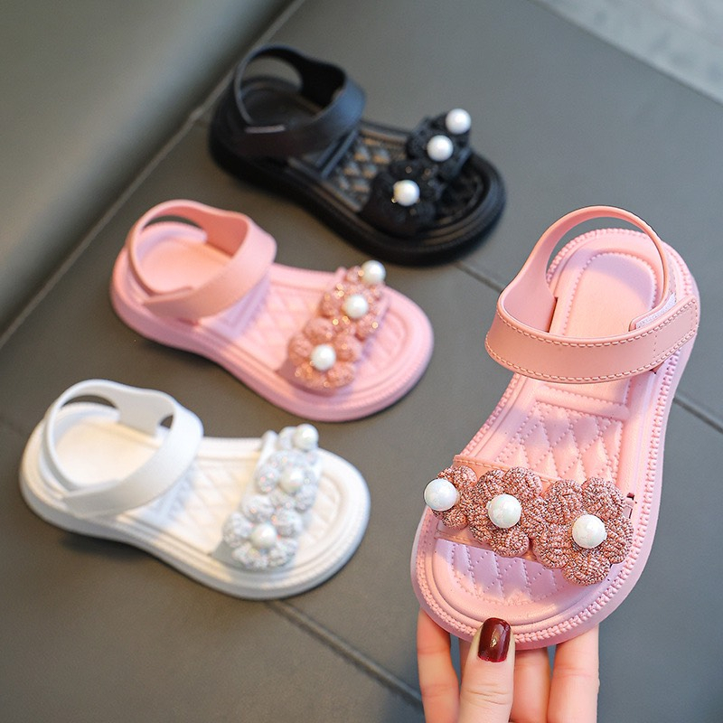 Sandal Đế Mềm Đính Hoa Phong Cách Thời Trang Cho Bé Gái Size 24-30