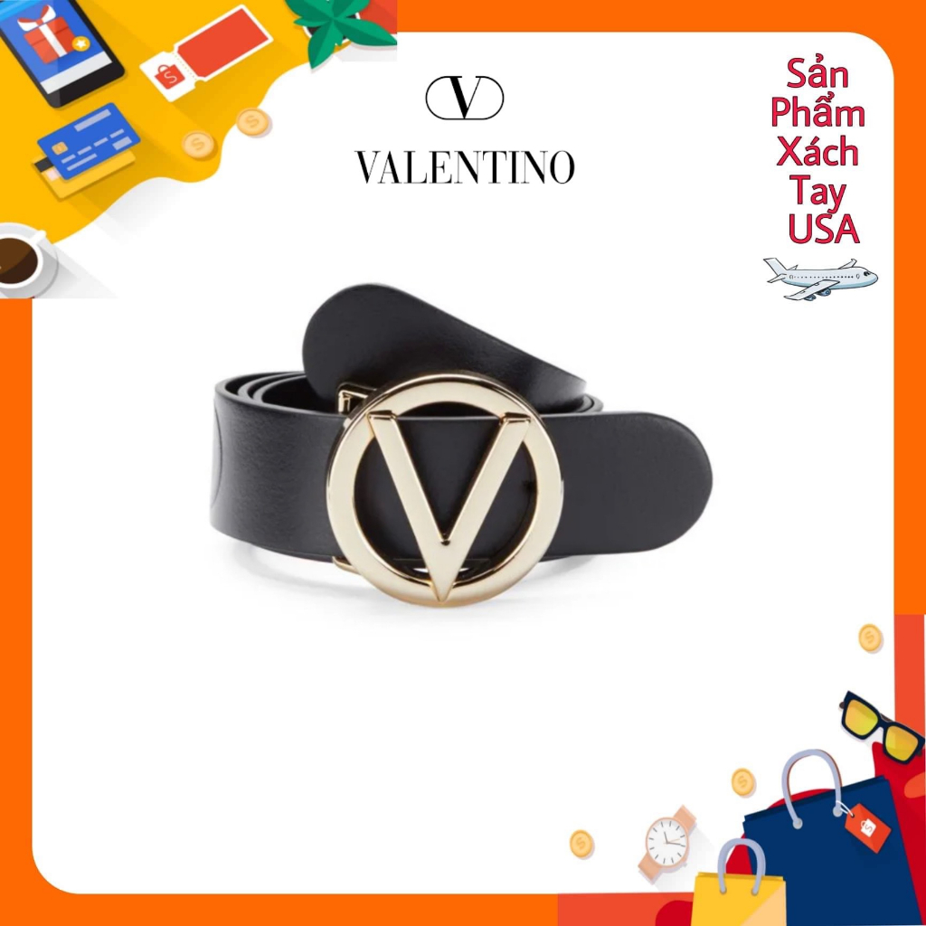 Thắt lưng nữ thời trang Valentino Embossed Leather Logo Belt