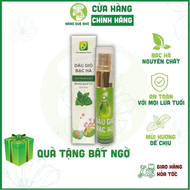 Dầu Gió Bạc Hà Nguyên Chất The Moshav Farm Thông Mũi Giảm Say Tàu Xe Chai Xịt 5ml