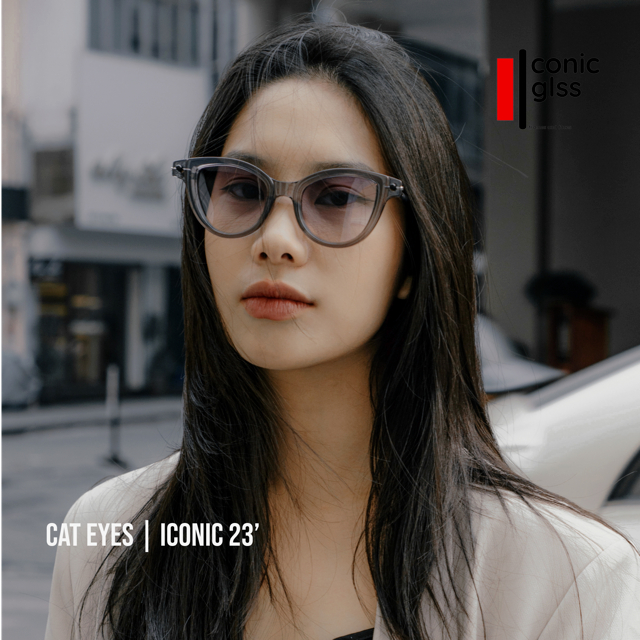 Gọng mắt mèo nữ ICONIC màu trong suốt chất liệu nhựa acetate bọc lõi thép cao cấp tròng kính phân cực chống tia uv400