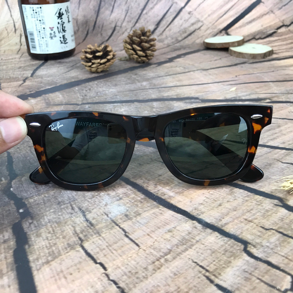 kính rayban wayfarer của Mỹ, 2nd, tròng thủy tinh xanh đen, gọng đồi mồi