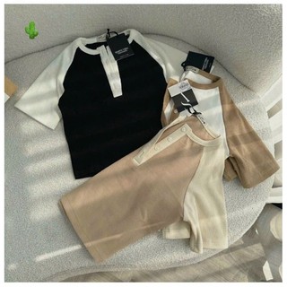Áo Kiểu Form Croptop Tay Phối Màu Freesize