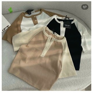 Áo Kiểu Form Croptop Tay Phối Màu Freesize
