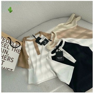 Áo Kiểu Form Croptop Tay Phối Màu Freesize