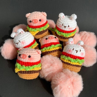 Móc khoá len Hamburger Thỏ, Heo, Gấu