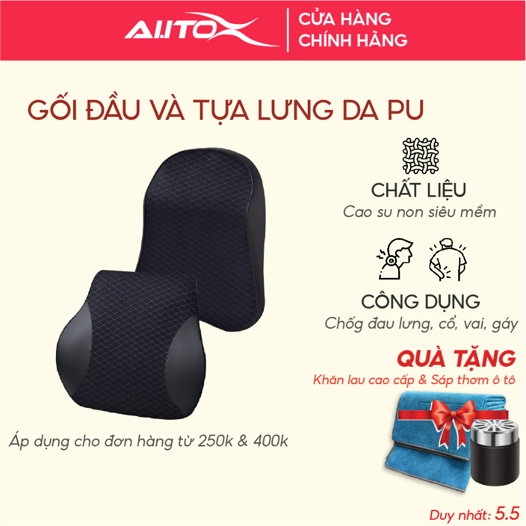 Gối tựa đầu ô tô Autox ruột cao su non vỏ da PU cao cấp kèm tựa lưng theo bộ sang trọng